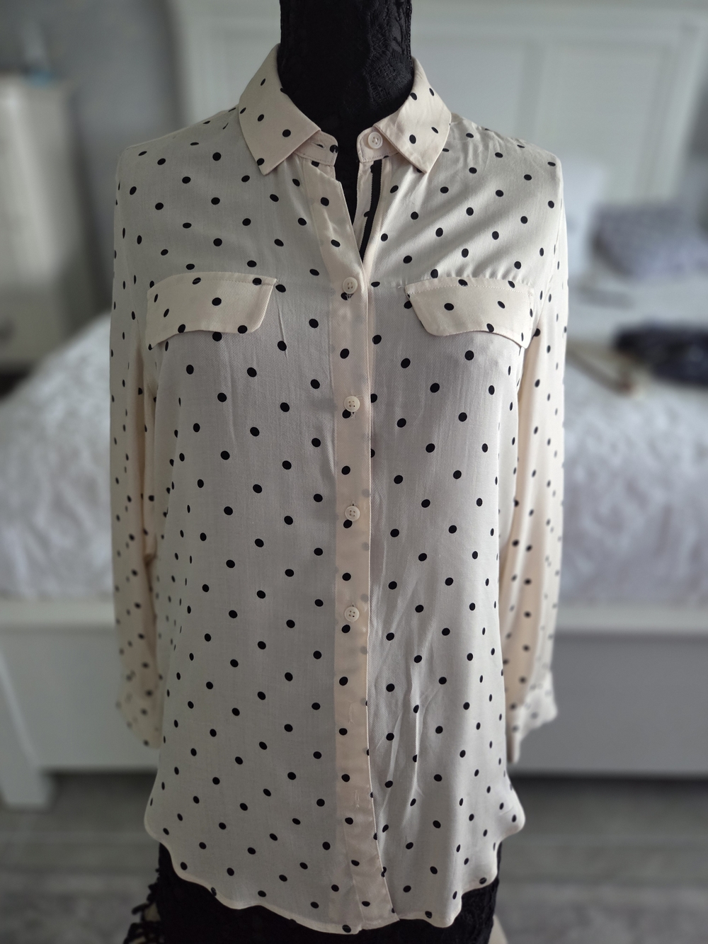 Chico's Polka Dot Button-Down Blouse - Cream with Black Dots